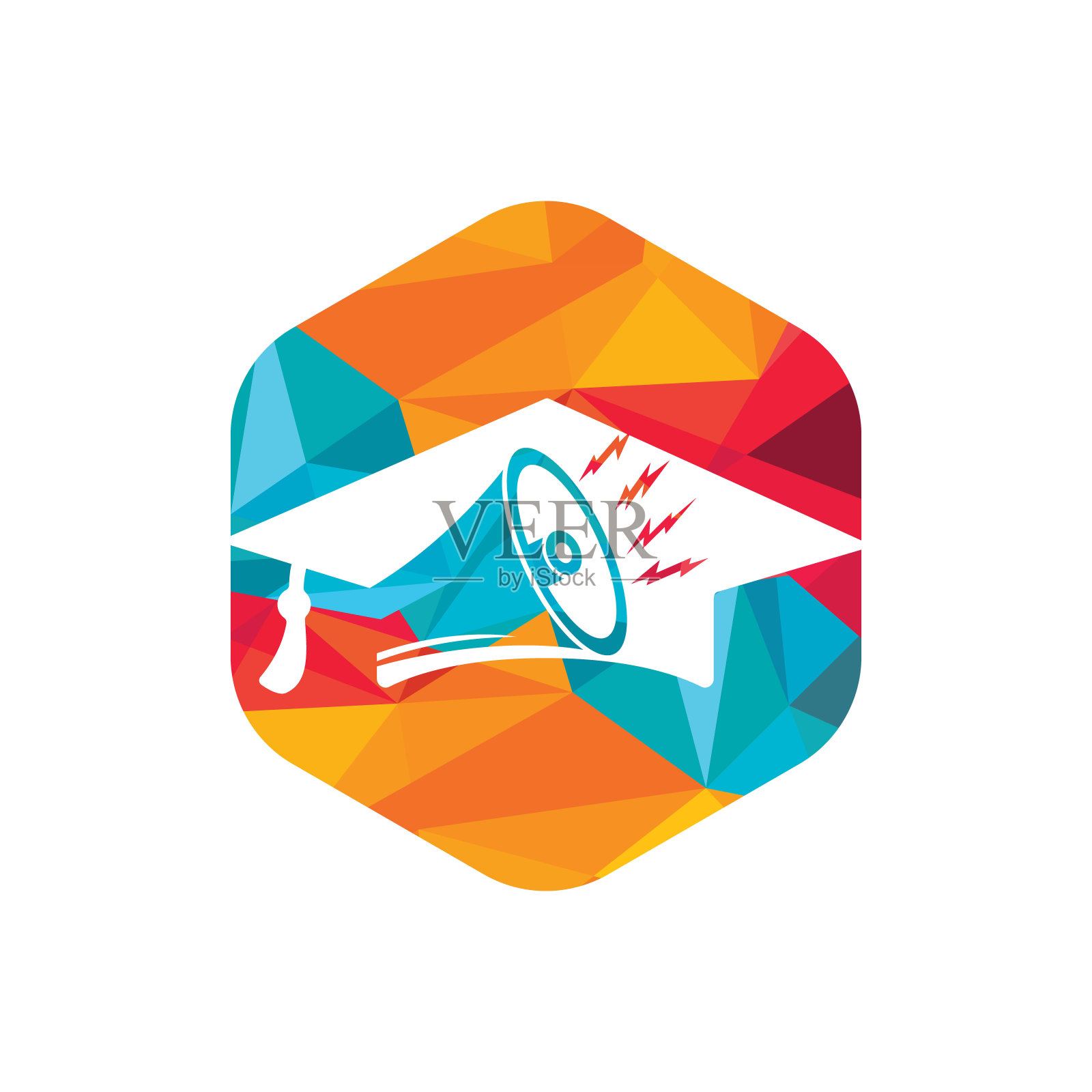 扩音器与毕业帽矢量图标设计。营销教育标志理念。插画图片素材