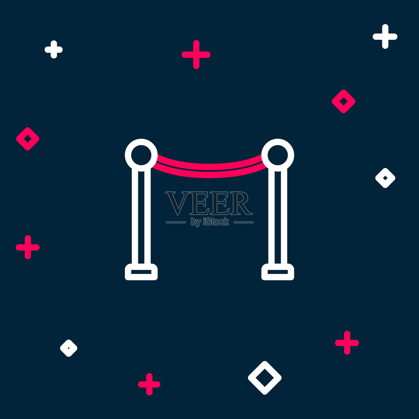 线绳障碍图标孤立在蓝色背景上。VIP活动,奢华庆典。名人聚会入口。色彩斑斓的轮廓的概念。向量图标素材