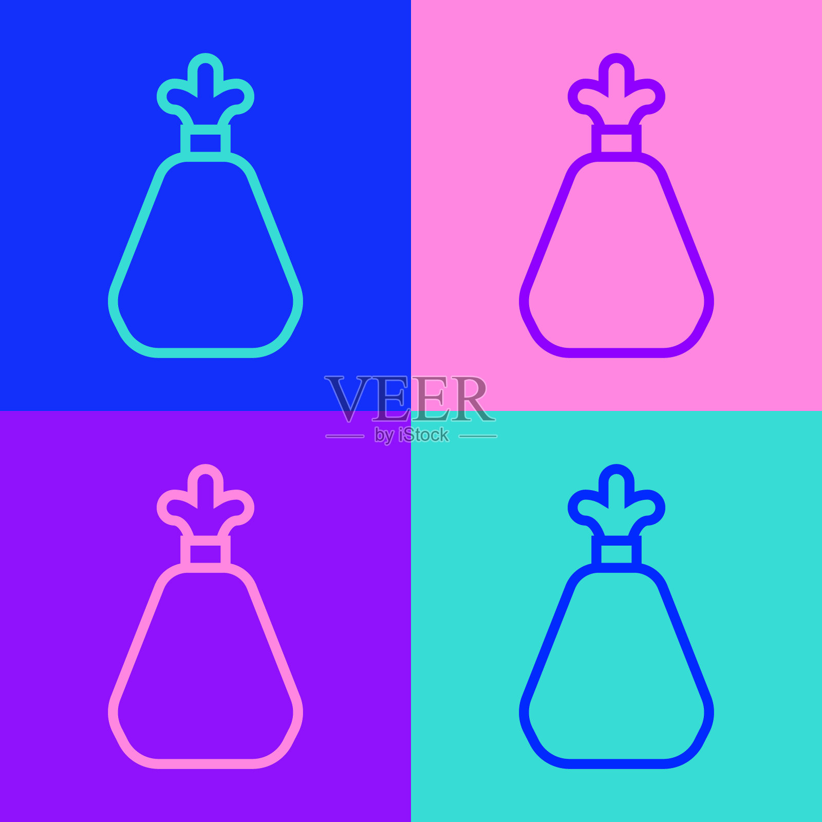 波普艺术线垃圾袋图标孤立的颜色背景。向量插画图片素材