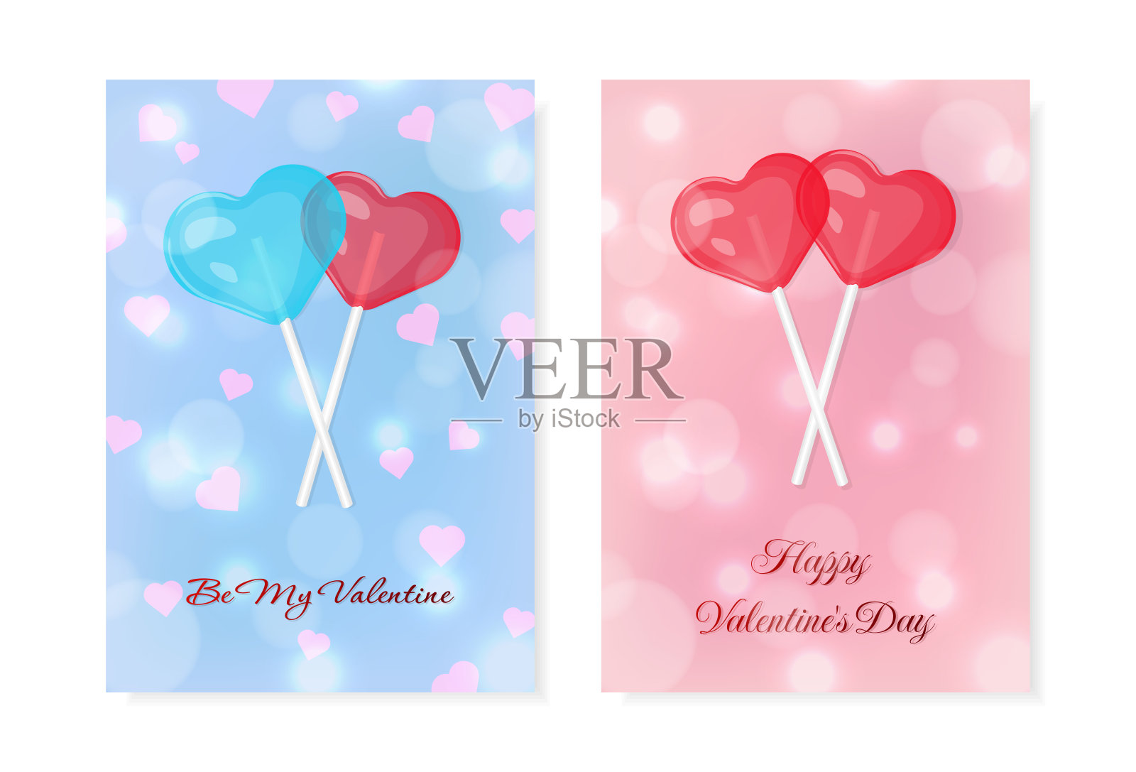 情人节快乐贺卡配上心形棒棒糖插画图片素材