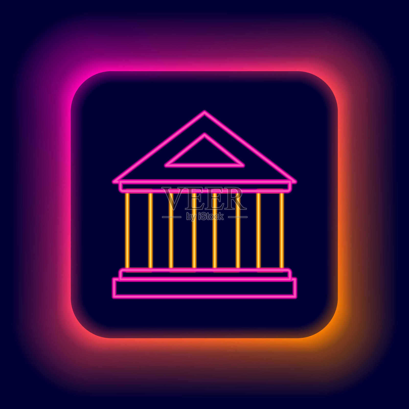 发光的霓虹灯线博物馆建筑图标孤立在黑色背景上。色彩斑斓的轮廓的概念。向量插画图片素材