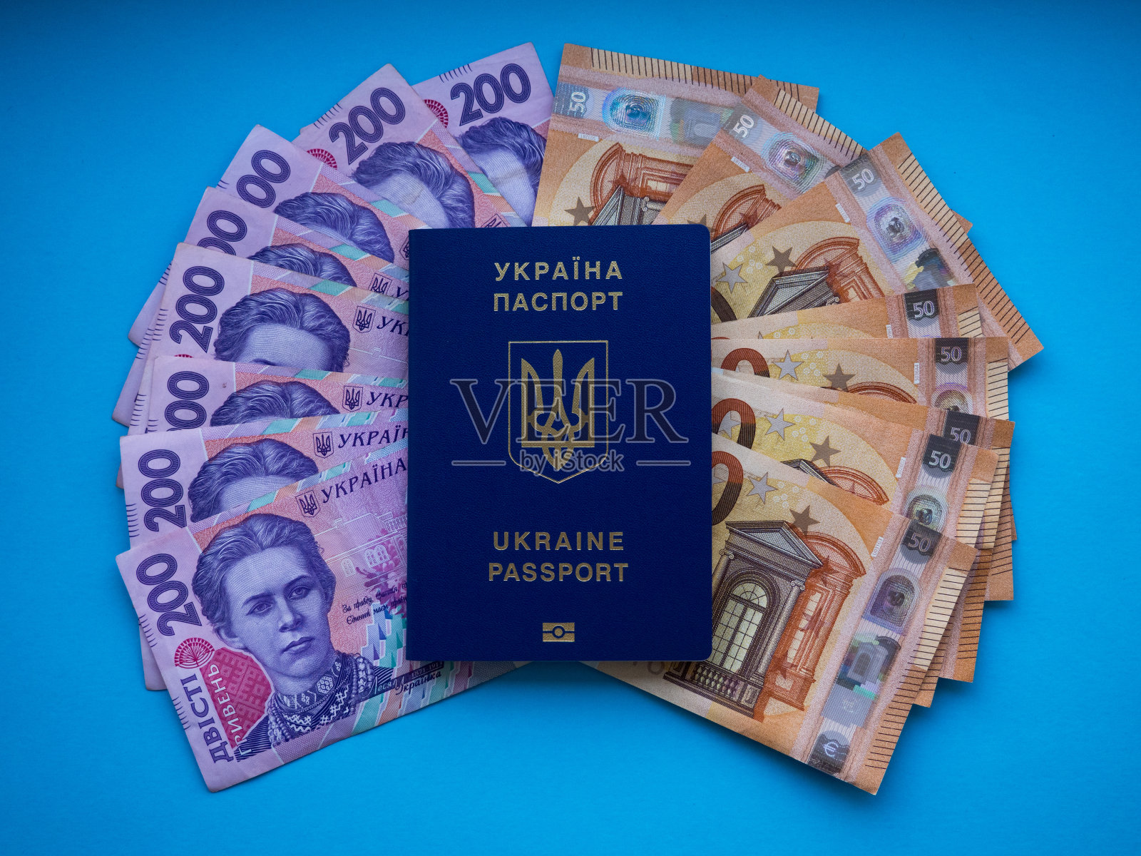 50欧元和200格里夫纳钞票的背景照片摄影图片