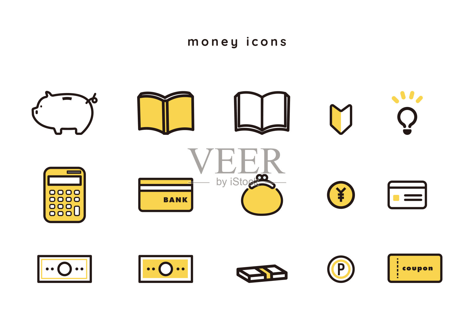 关于钱的插图图标集。向量。图标素材
