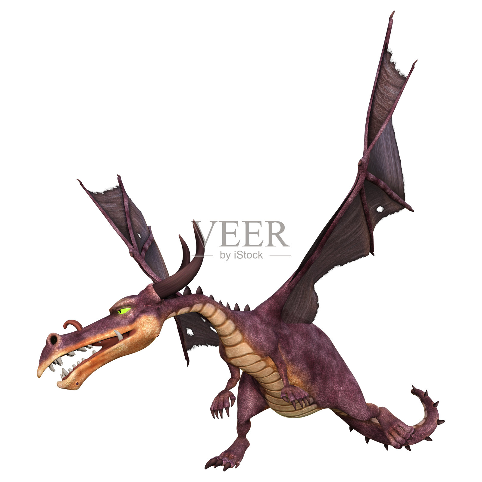 3D渲染童话龙在白色照片摄影图片