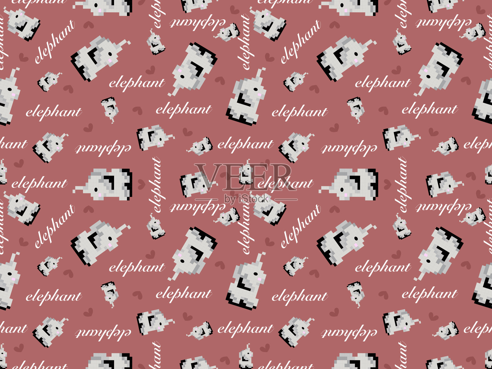 像素卡通大象在一个棕色的背景插画图片素材