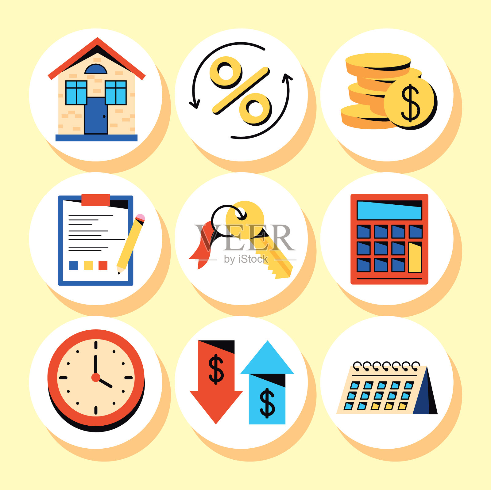 9个抵押贷款图标插画图片素材