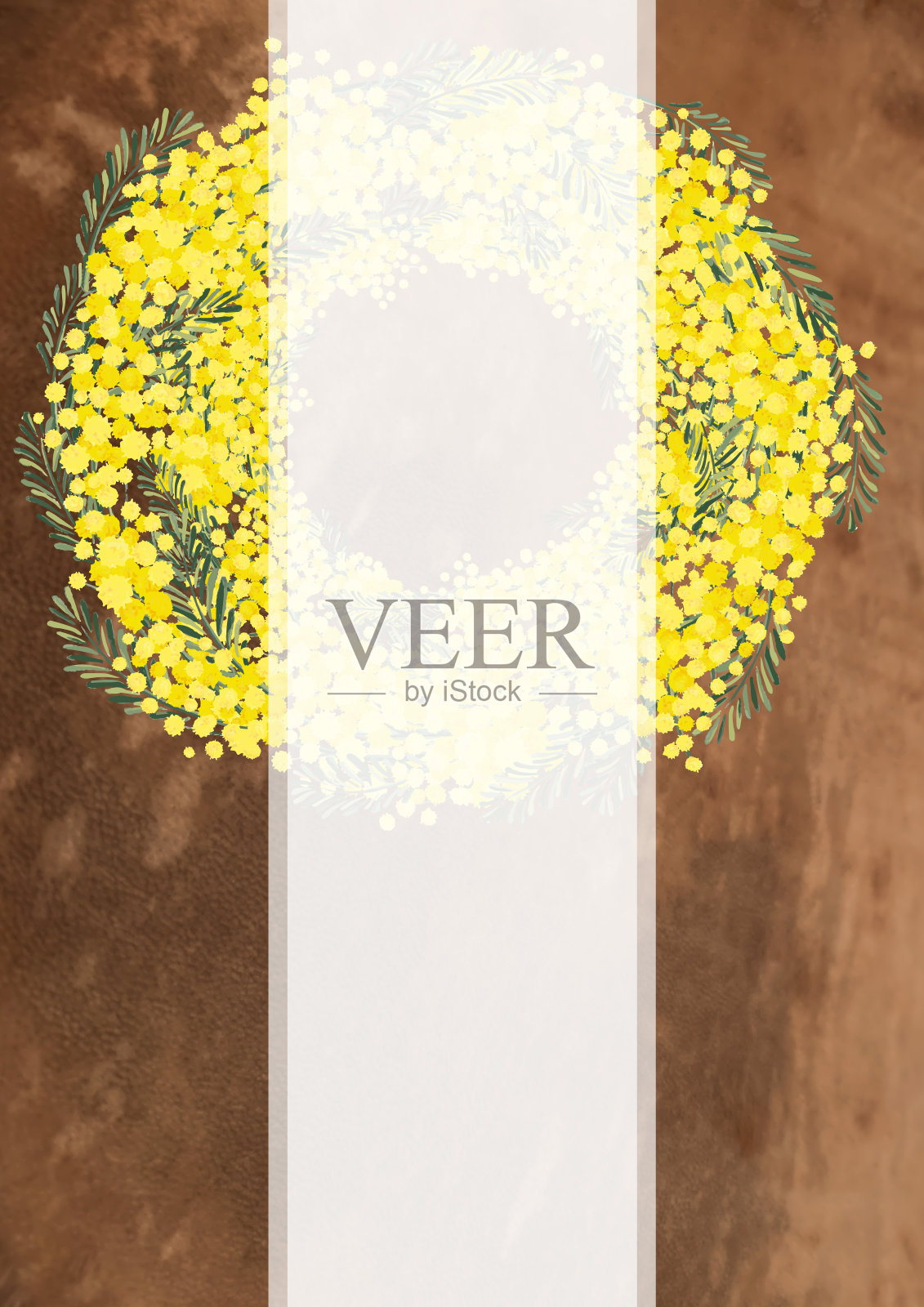 含羞草金合欢花环背景材料花卉手写插图春天形象复古北欧设计插画图片素材