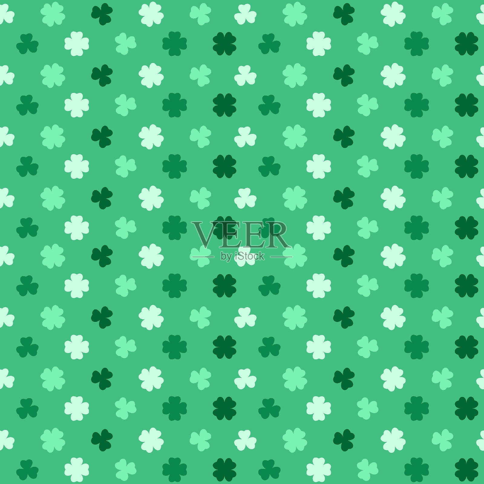 圣帕特里克节和三叶草的图案。无缝绿色背景和三叶草叶子。圣帕特里克节日派对的背景。矢量平面插图插画图片素材