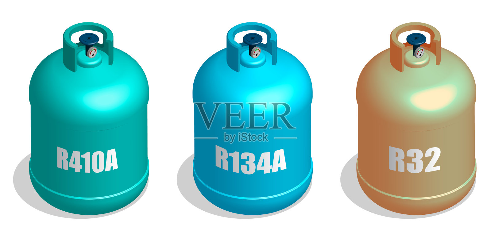 制冷剂。等距Balon,装有冷却剂的容器。液态氮,氟利昂。向空调、冰箱充注制冷剂。逼真的3D矢量孤立在白色背景上插画图片素材