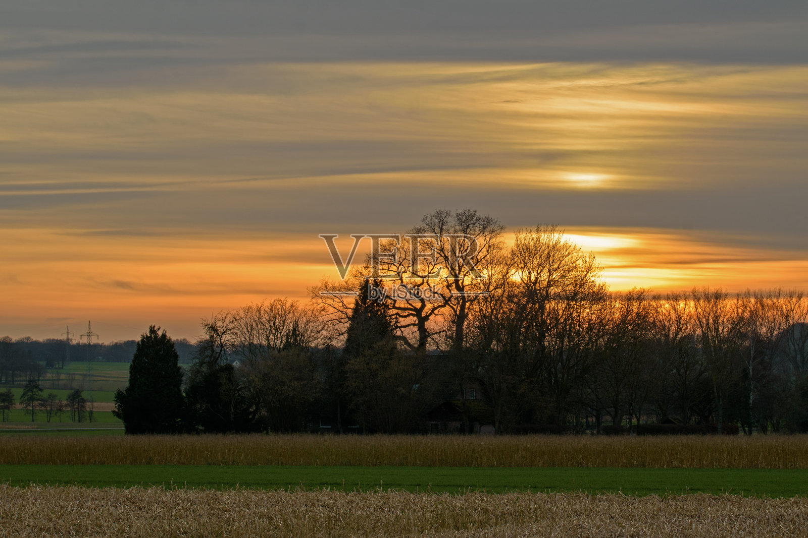 在东威斯特伐利亚Bünde的Werfer Bruch地区,傍晚的心情和日落照片摄影图片
