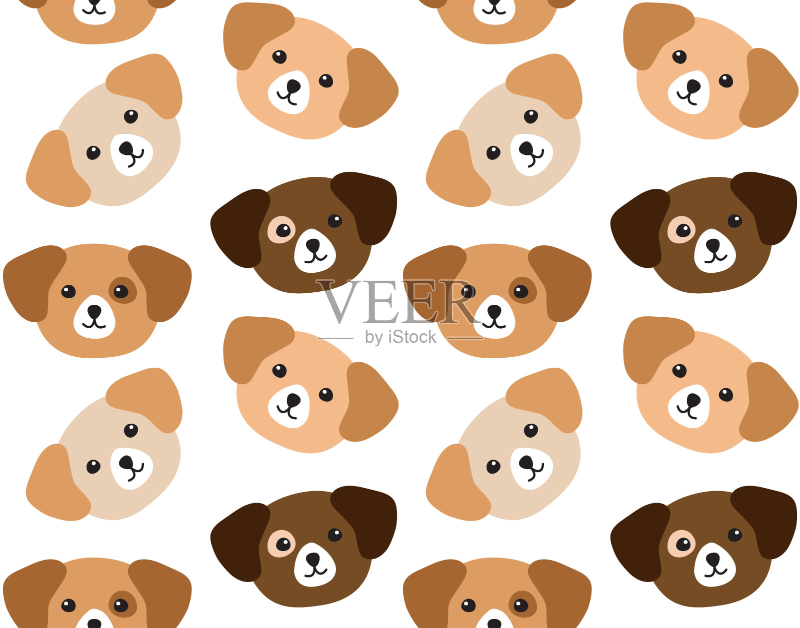 向量无缝模式的扁狗脸插画图片素材