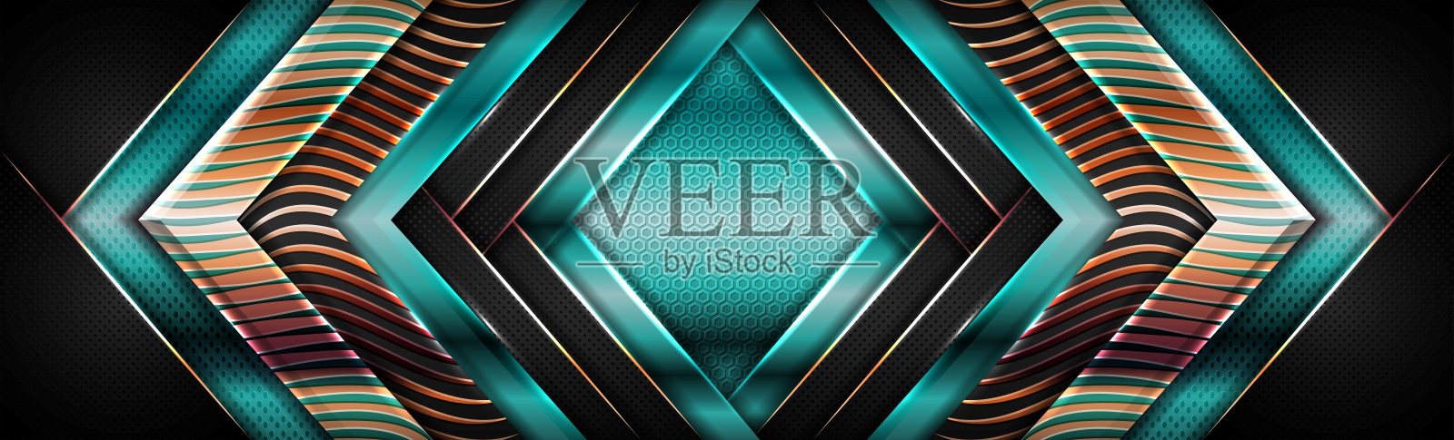 现代闪亮的绿色几何与金色重叠纹理层背景插画图片素材