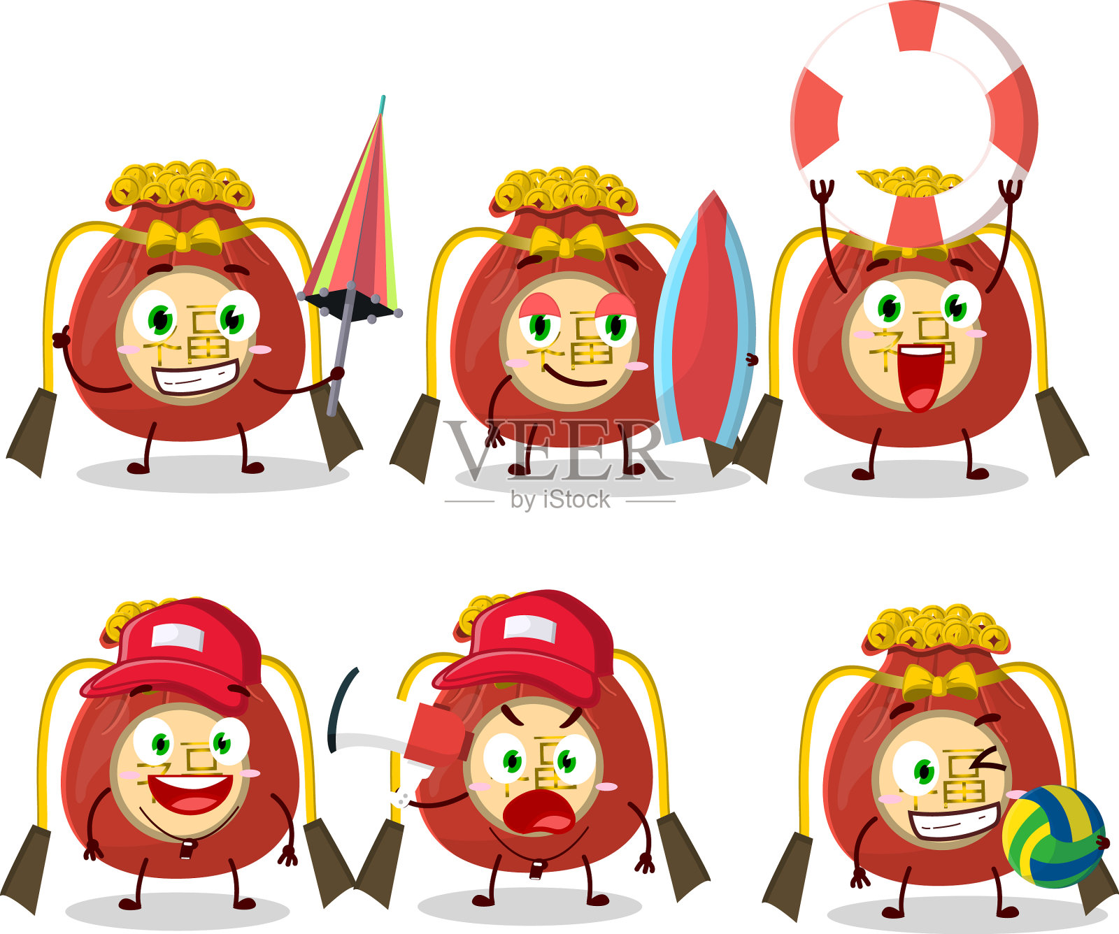 开心脸红包中国卡通人物插画图片素材