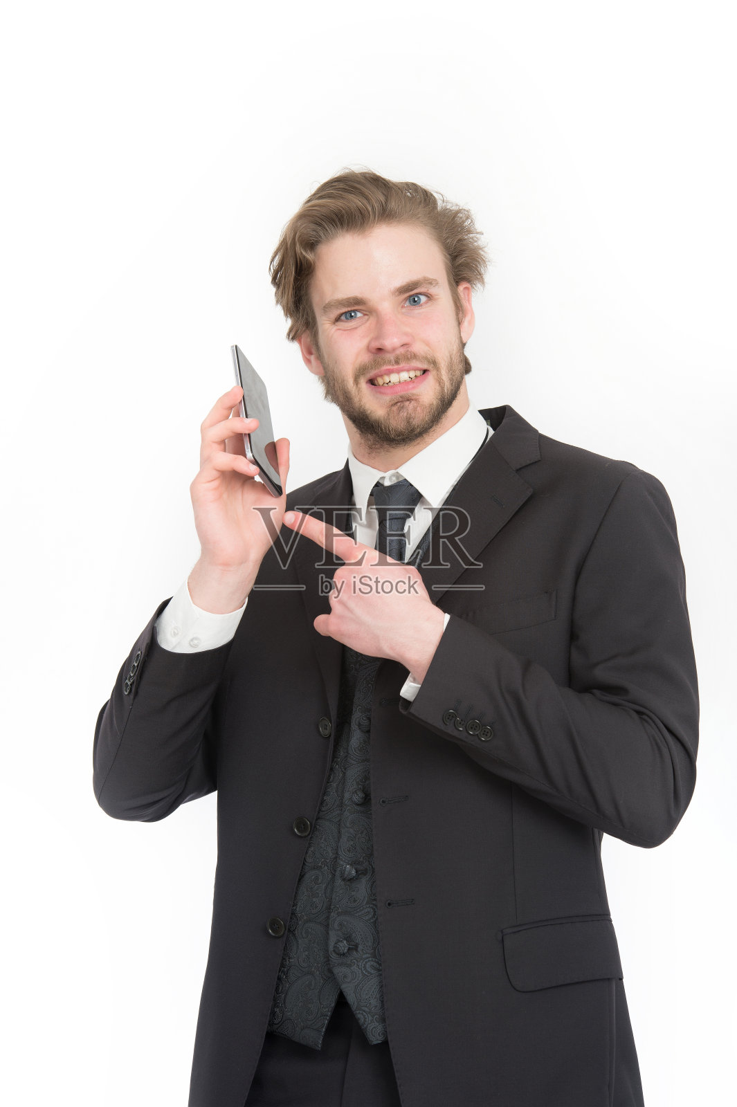 穿黑夹克的商人或首席执行官。照片摄影图片