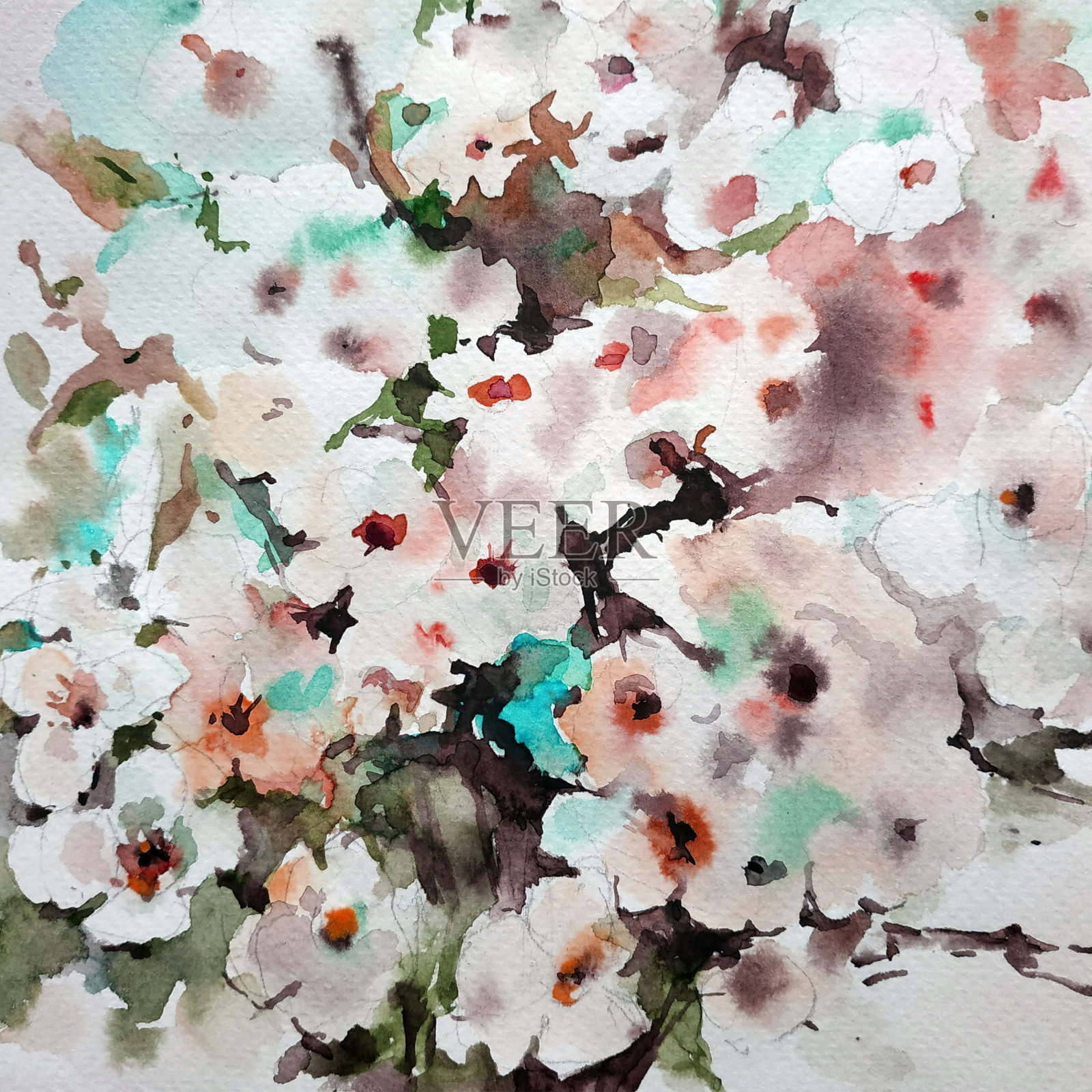 抽象鲜艳的装饰背景。花的图案手工制作。美丽温柔浪漫的兰花花束春花插画图片素材