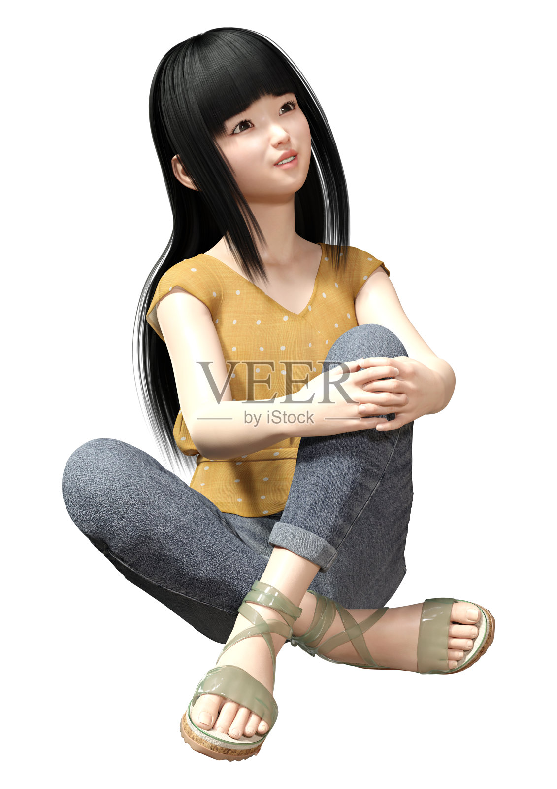 3D渲染亚洲女孩在白色照片摄影图片