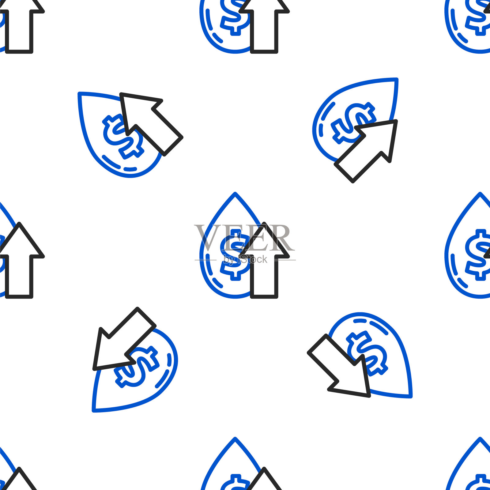 线石油价格上涨图标孤立无缝模式上的白色背景。石油行业危机概念。色彩斑斓的轮廓的概念。向量插画图片素材