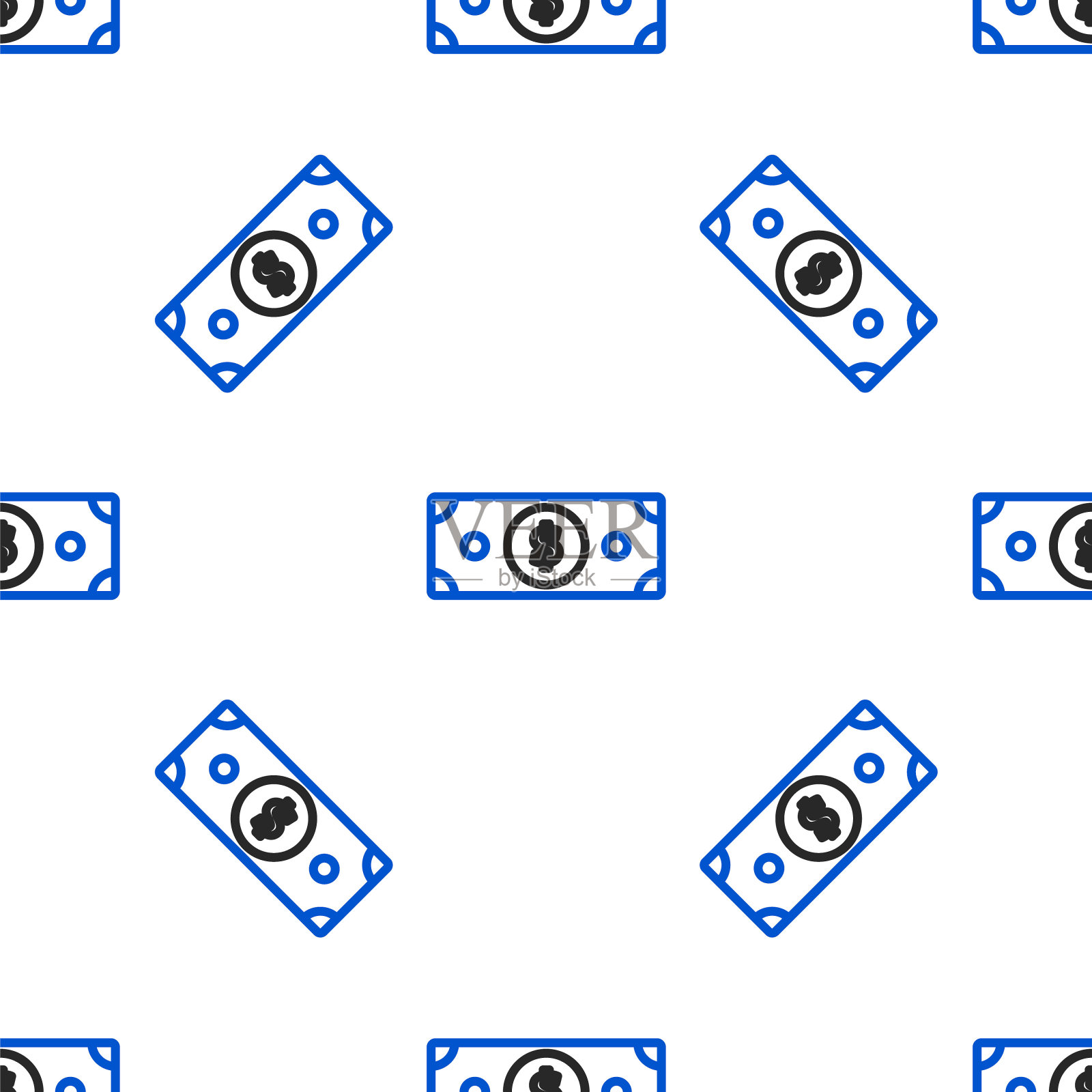 行堆栈纸钱现金图标孤立无缝模式上的白色背景。钱钞票栈。比尔的货币。色彩斑斓的轮廓的概念。向量插画图片素材