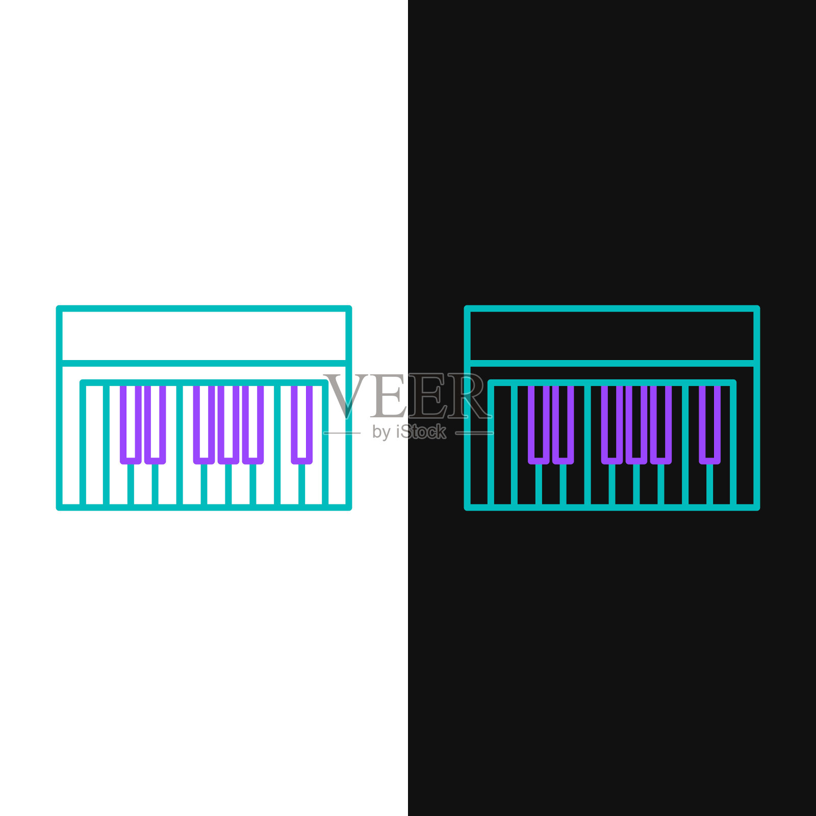 线音乐合成器图标孤立在白色和黑色背景。电子钢琴。色彩斑斓的轮廓的概念。向量插画图片素材