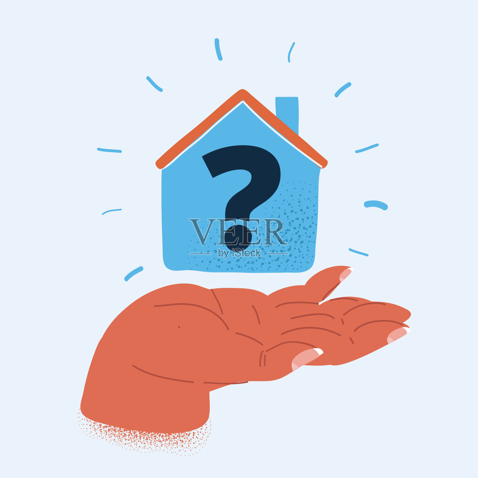 问号在人手中的室内形状矢量插图。设计元素图片