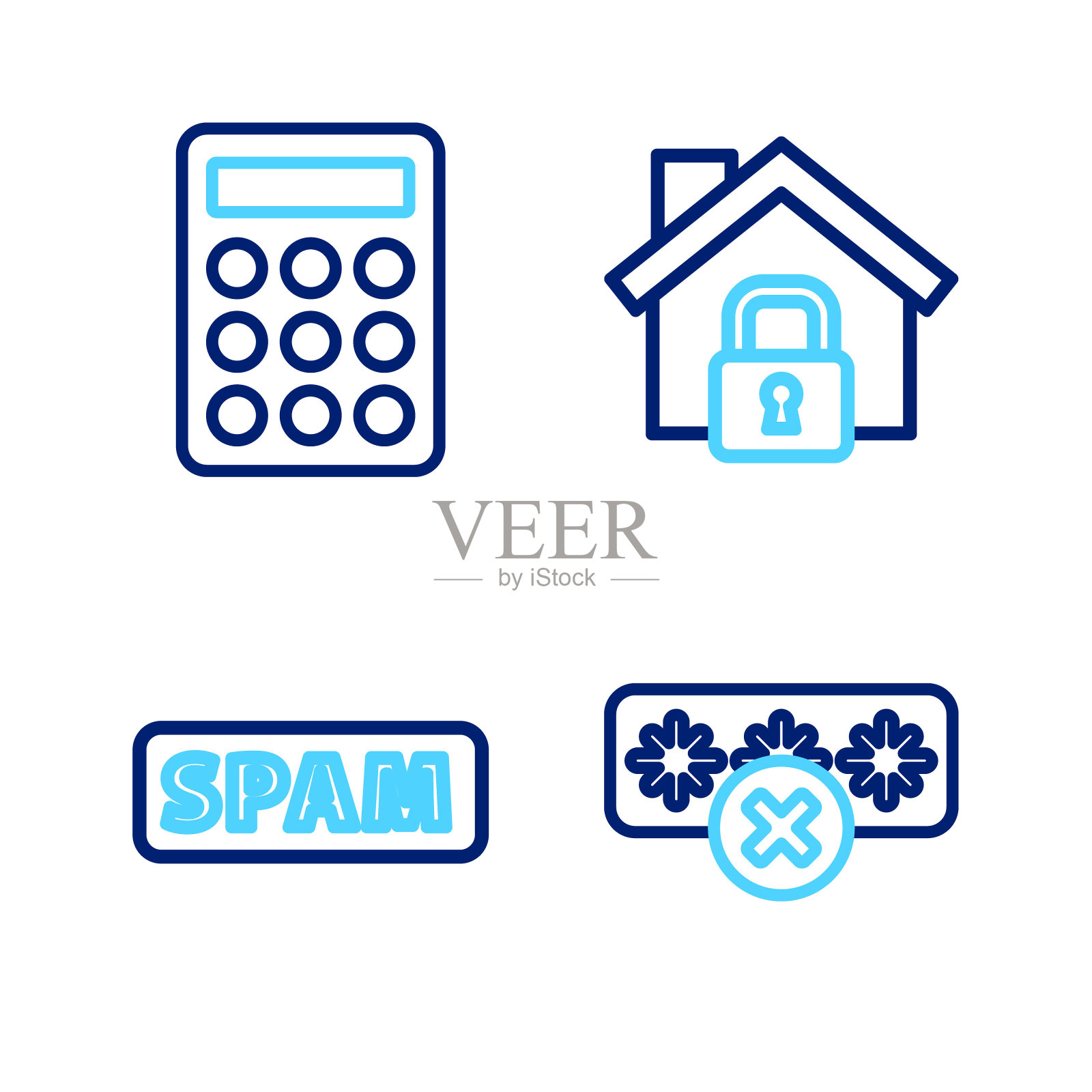 设置行密码保护,垃圾邮件,房子下和图标。向量图标素材