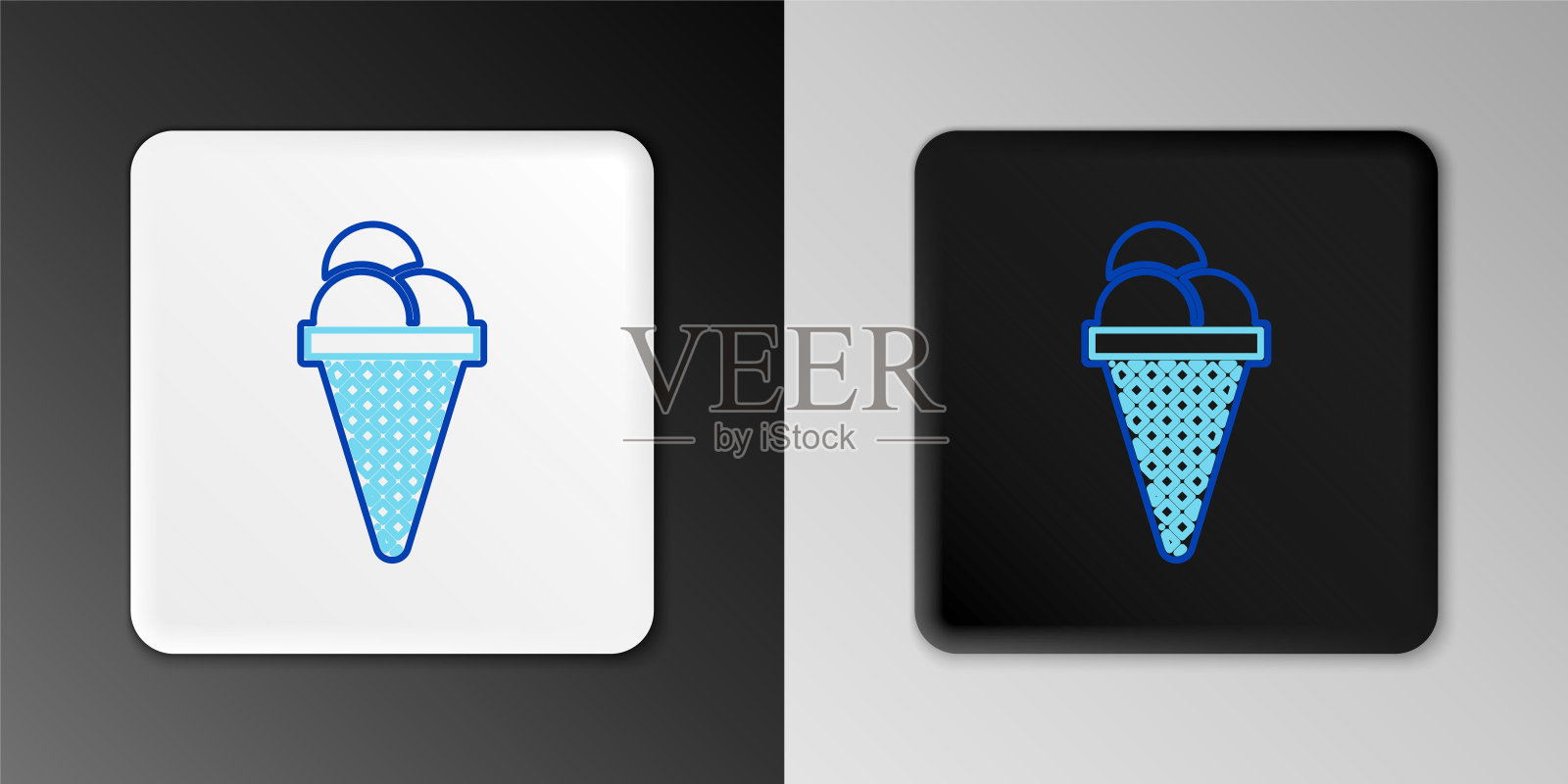 线冰淇淋在华夫饼锥体图标孤立的灰色背景。甜蜜的象征。色彩斑斓的轮廓的概念。向量图标素材