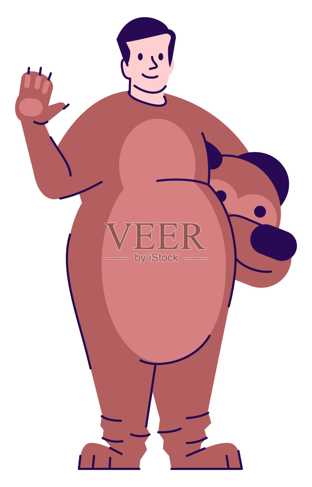 男子穿着熊服装半平RGB颜色矢量插图设计元素图片