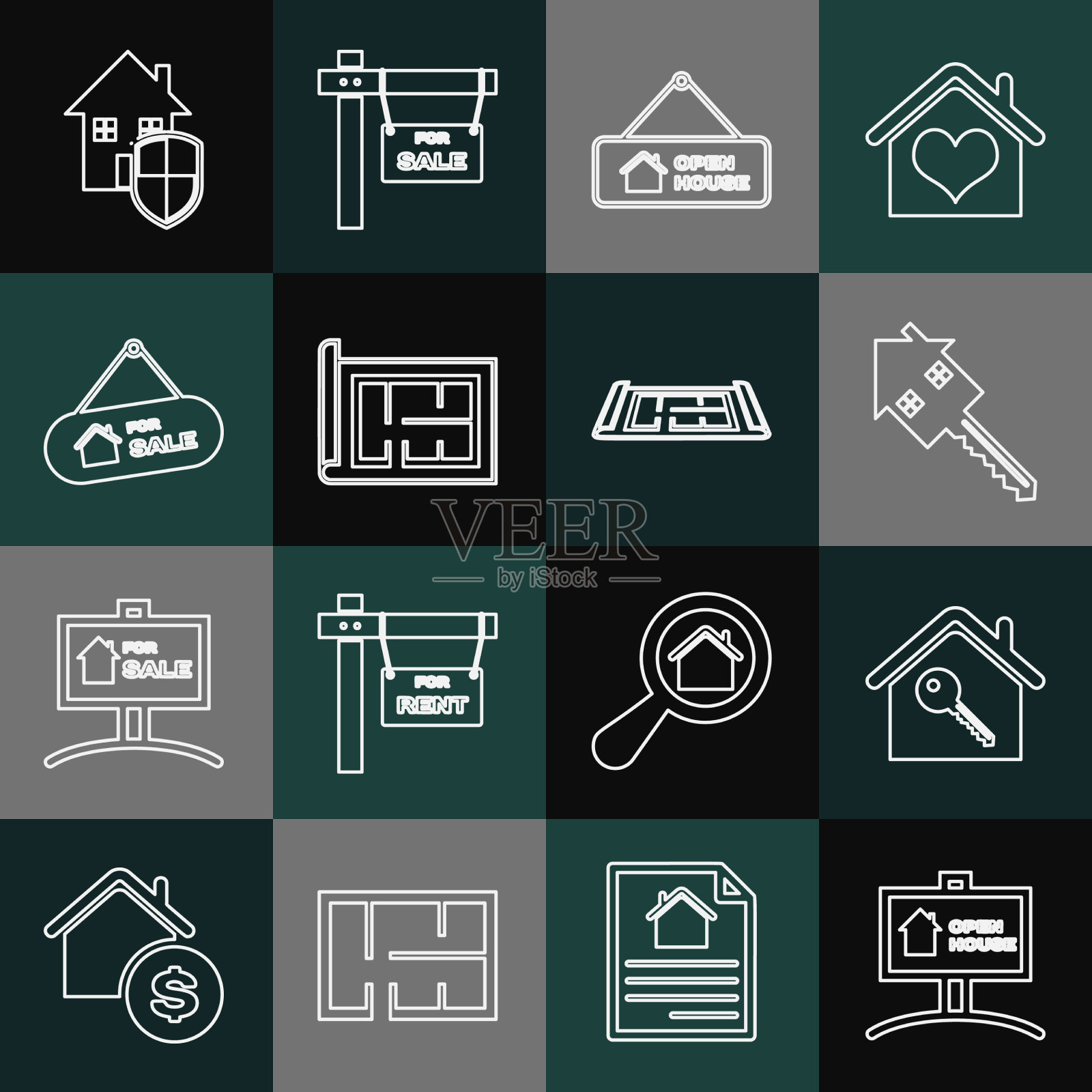 设置有开放日钥匙的悬挂标志图标素材