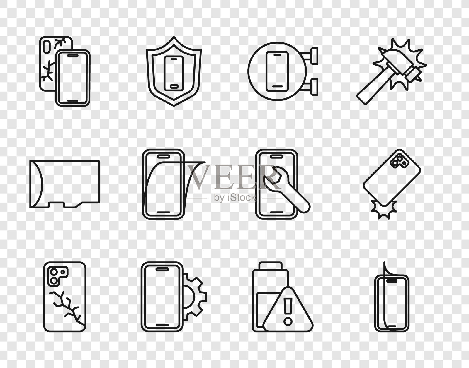 设置线移动与破碎的屏幕玻璃图标素材