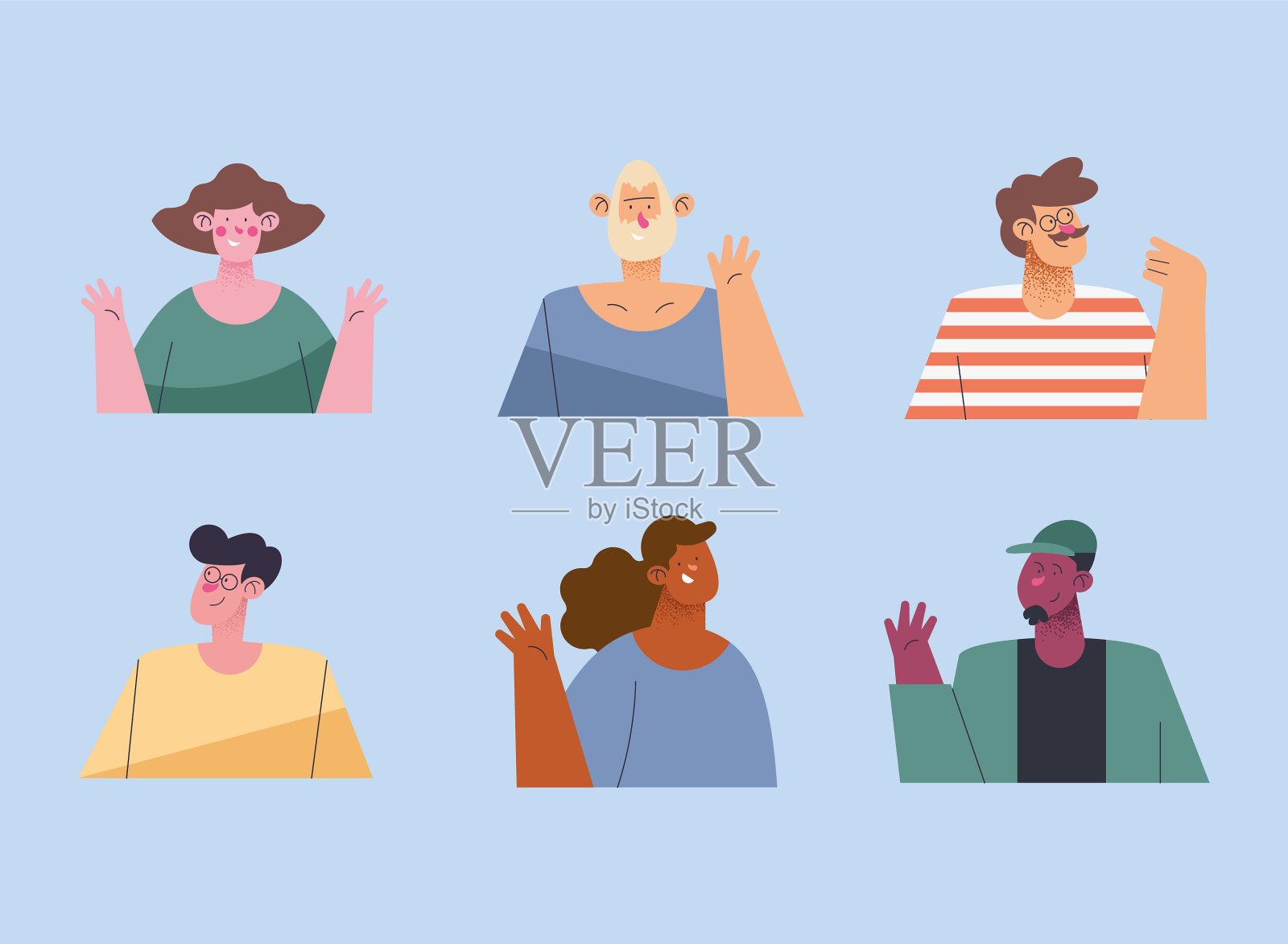 六人小组插画图片素材