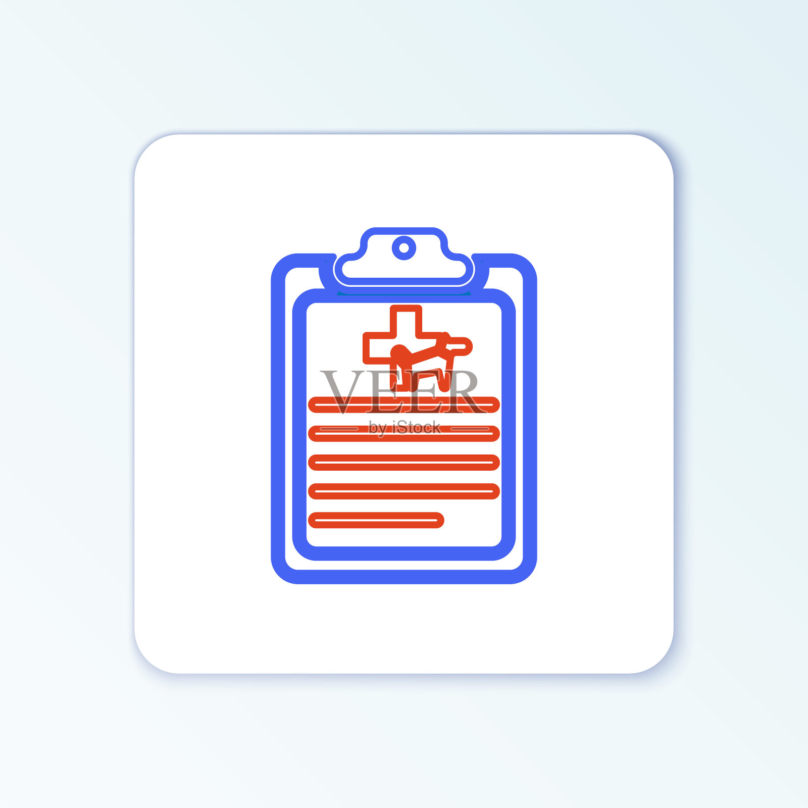 带有隔离在白色背景上的医疗临床记录宠物图标的直线剪贴板。医疗保险形式。医疗检查报告。色彩斑斓的轮廓的概念。向量图标素材