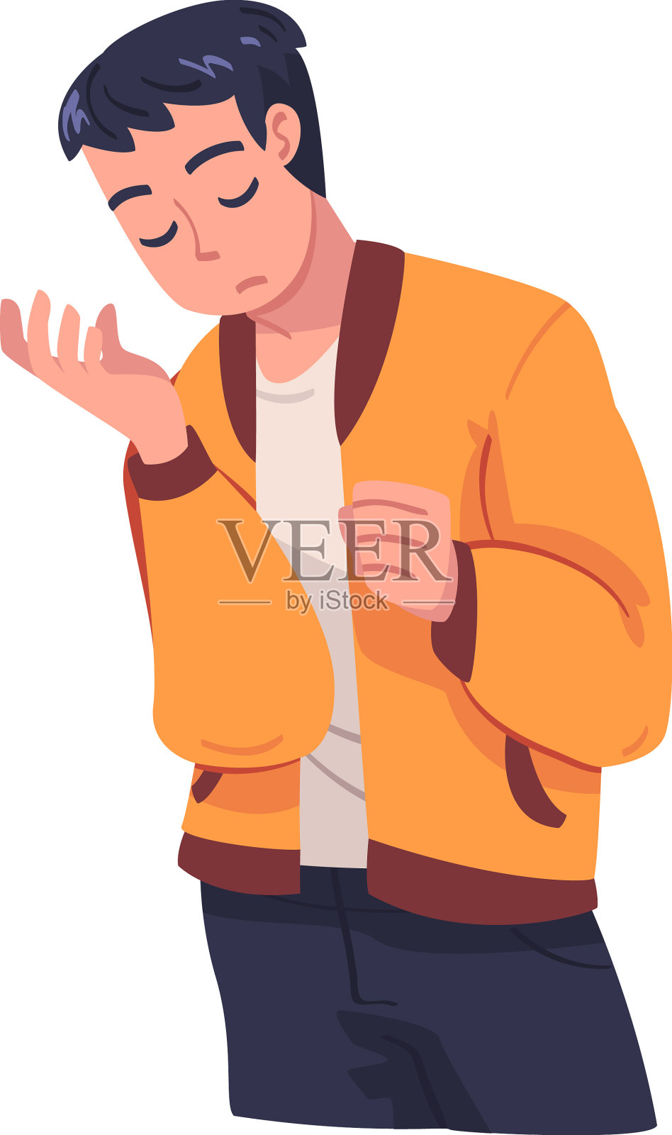 年轻人性格紧张,感到疲倦和设计元素图片