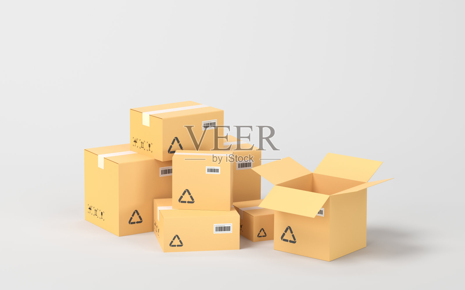 可回收包装盒及物流运输,3d渲染。照片摄影图片