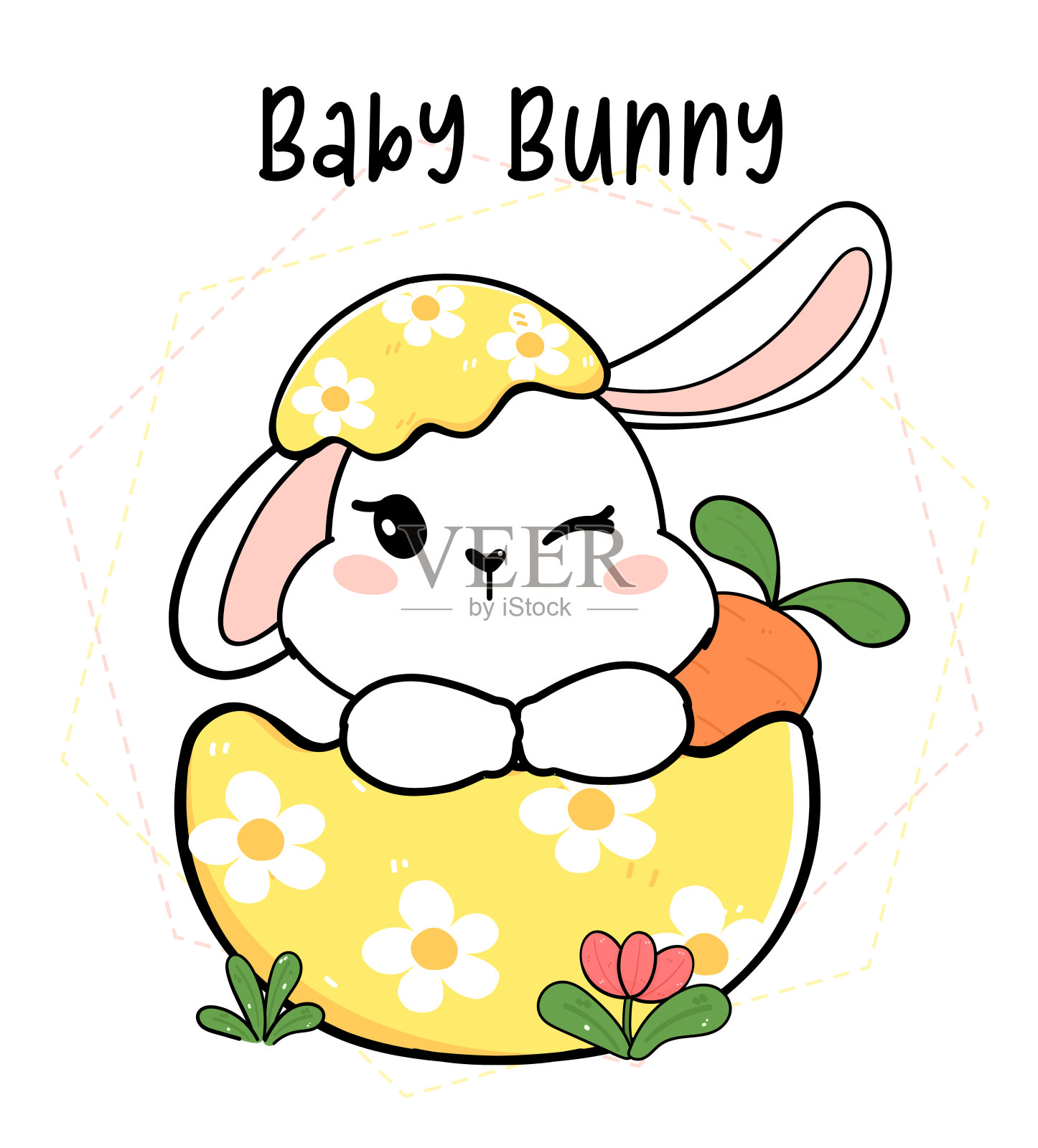 可爱的小兔子兔子白色的复活节蛋壳,卡通画轮廓,快乐的复活节设计元素图片