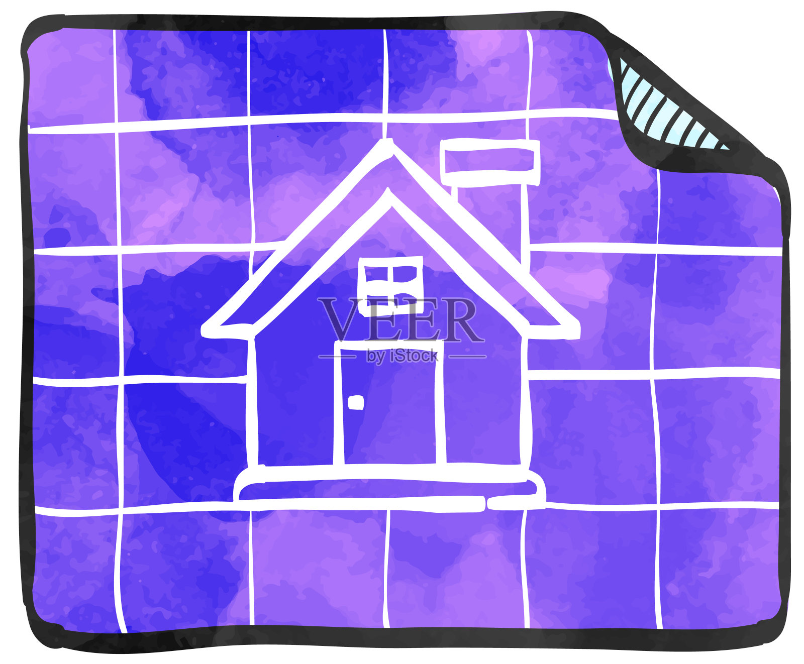 水彩风格图标房子蓝图插画图片素材