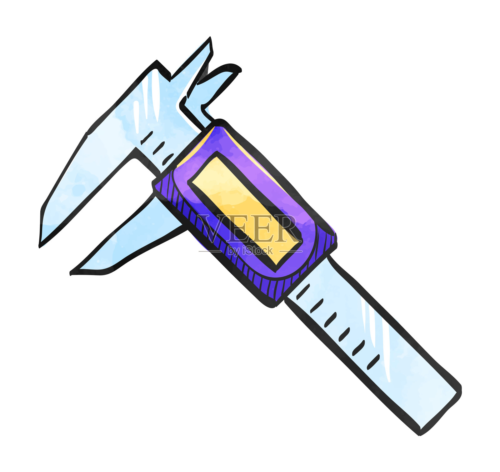 水彩风格图标数字卡尺插画图片素材