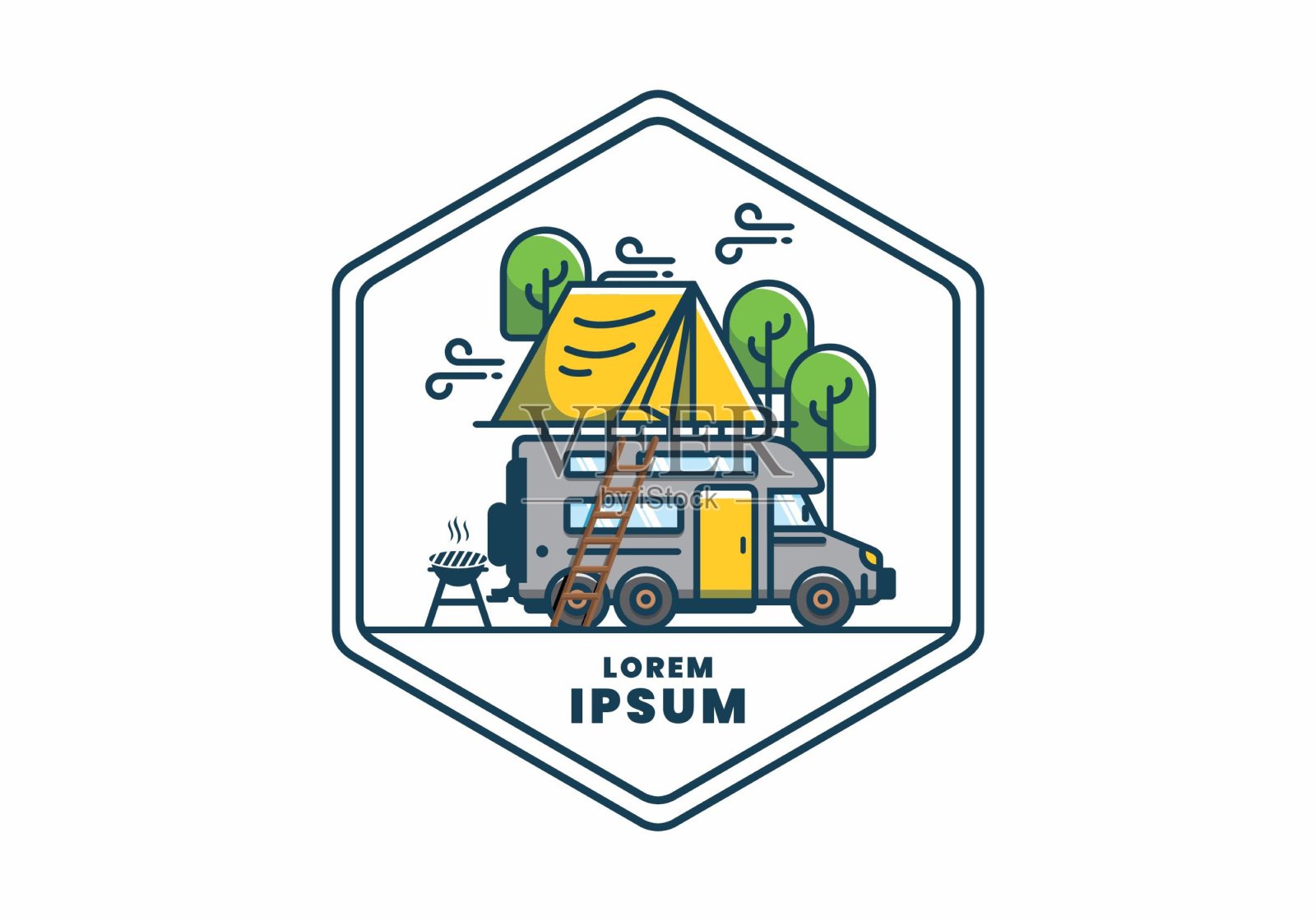 屋顶汽车露营平面插图插画图片素材