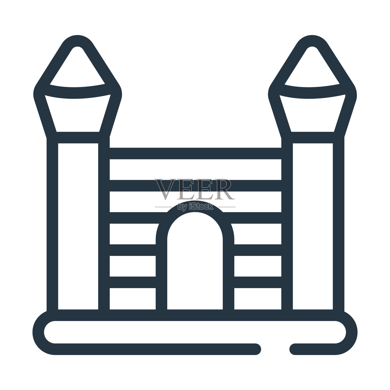 充气城堡细线图标。玩,弹跳的线性图标从游乐园概念孤立的轮廓标志。矢量插图符号元素的网页设计和应用程序。插画图片素材