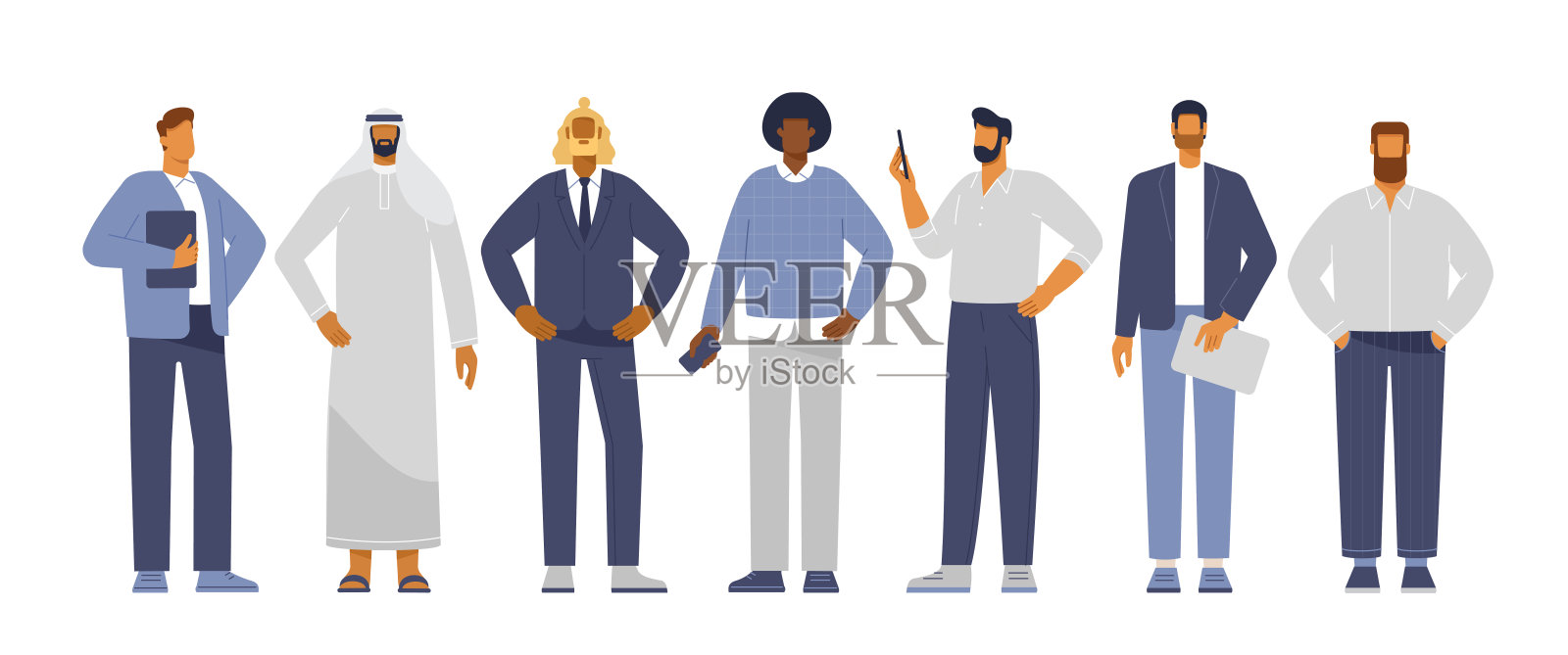 商业风格的男性角色向量集合。插画图片素材