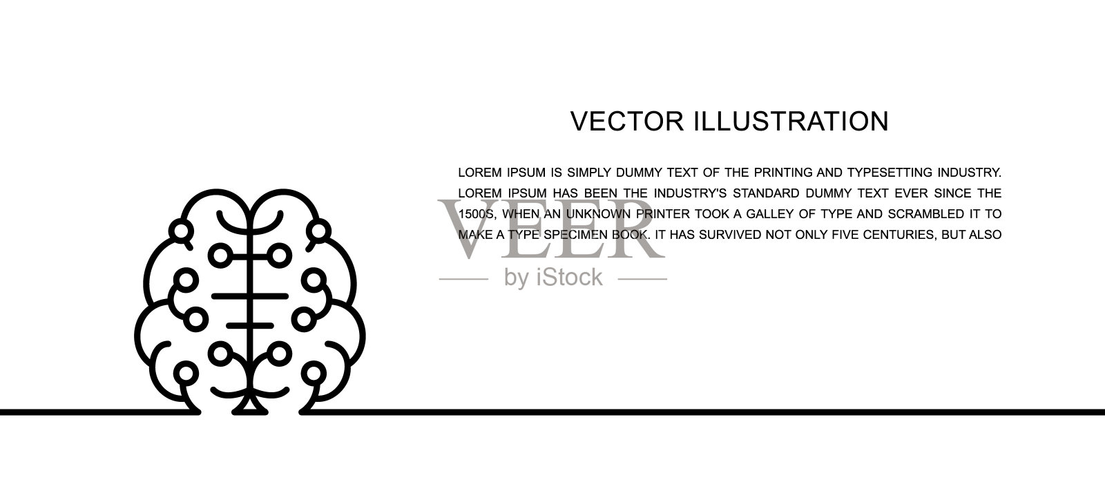 人工智能大脑,连接到线路板上的一行图标。插画图片素材