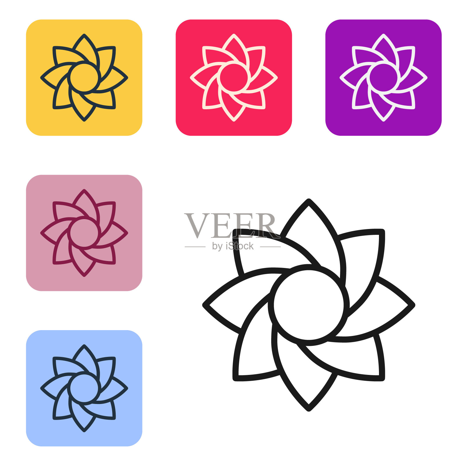 黑色线花图标孤立在白色背景上。甜蜜的天然食品。设置彩色方块按钮图标。向量图标素材