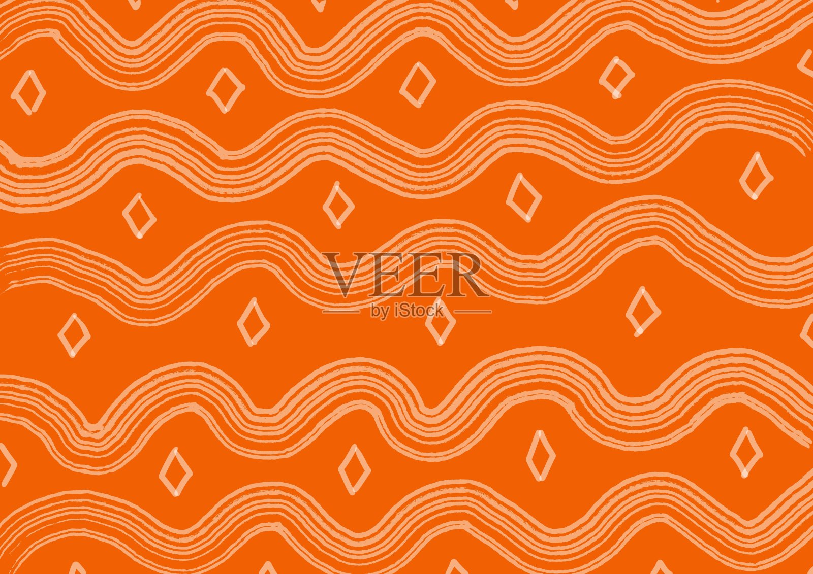 抽象艺术背景与橙色和米黄色波浪线。非洲风格的背景与曲线红色的水华丽。插画图片素材
