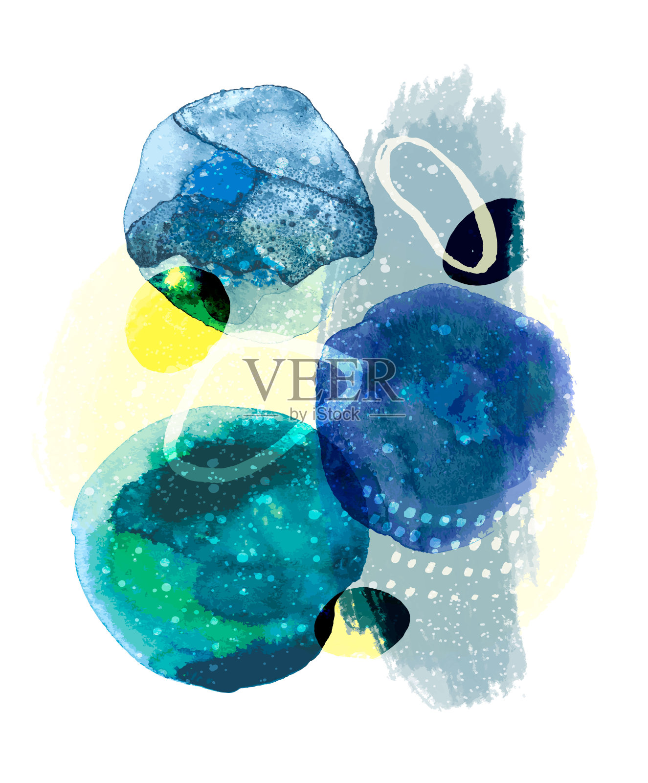 水彩圈和水花的抽象插图。插画图片素材