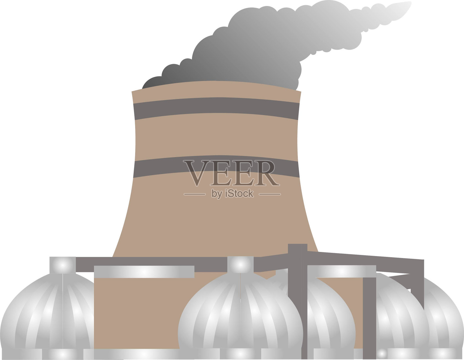 带有冷却塔和工作流程的电站。向量illustrtion。插画图片素材