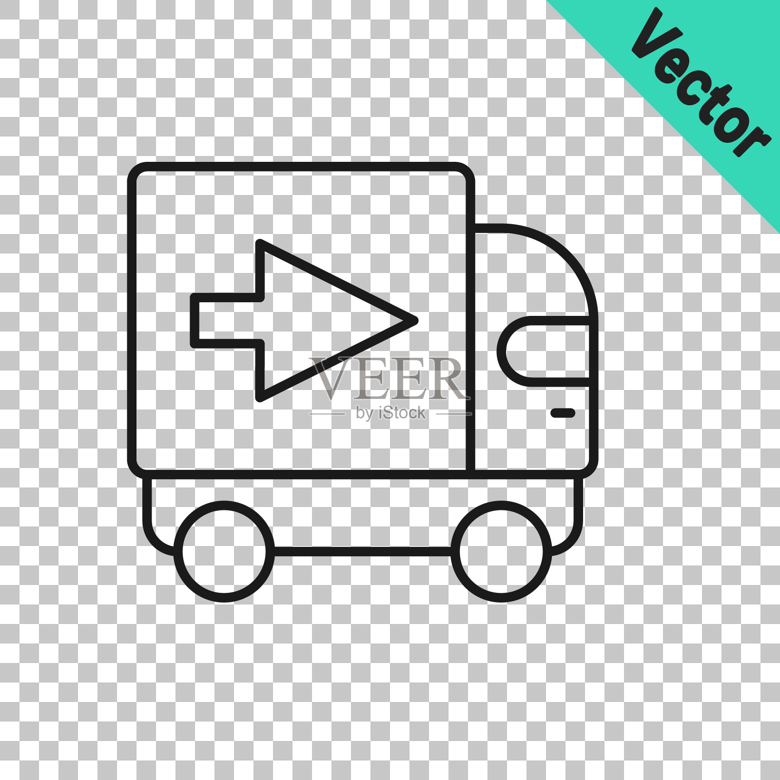 黑线交货货车图标孤立在透明的背景上。向量插画图片素材