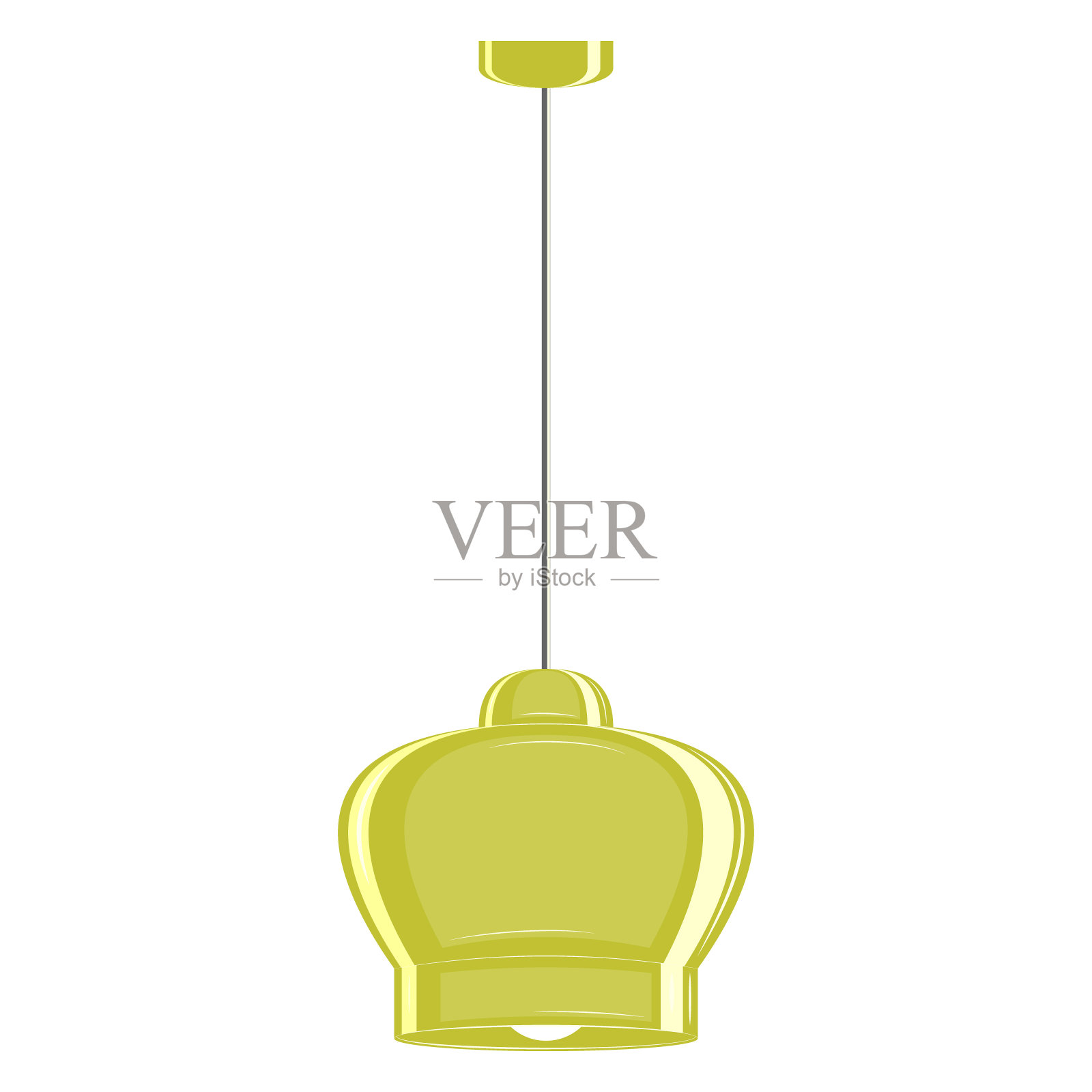 天花板上的灯。灯罩形状复杂,颜色黄绿。时尚室内的灯具设计。矢量图标,平面,卡通,颜色,孤立插画图片素材