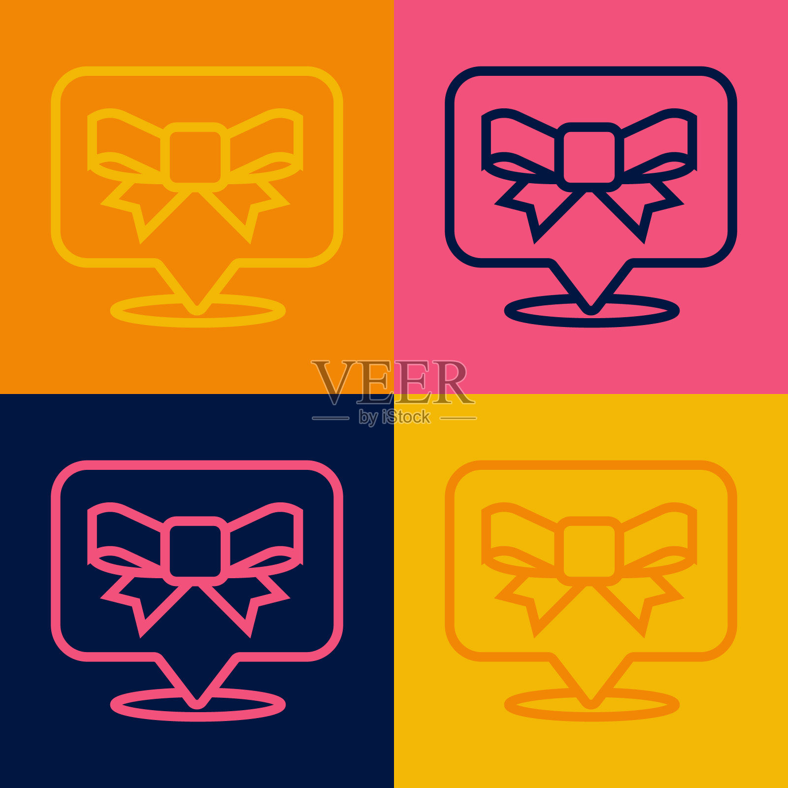 流行艺术线礼物弓图标孤立的颜色背景。向量插画图片素材