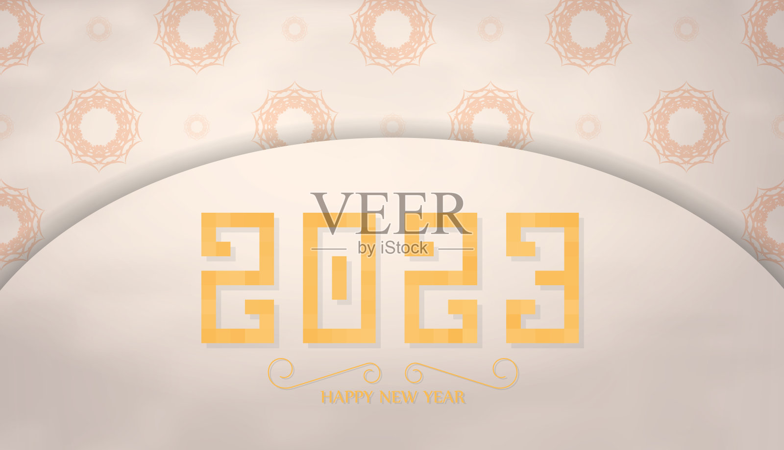米色2023新年花纹banner矢量模板插画图片素材