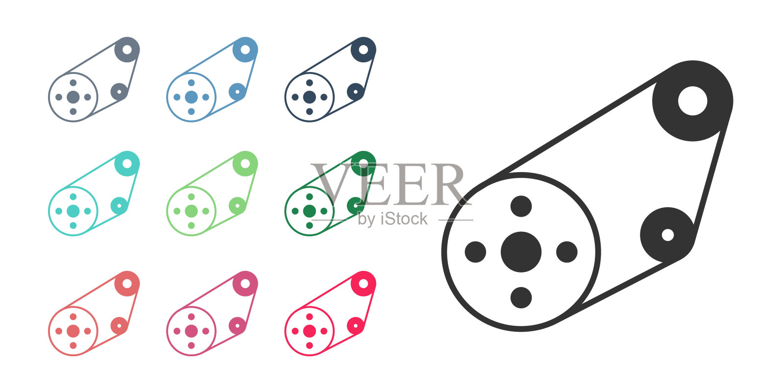 黑色定时带套件图标孤立在白色背景上。设置图标丰富多彩。向量插画图片素材