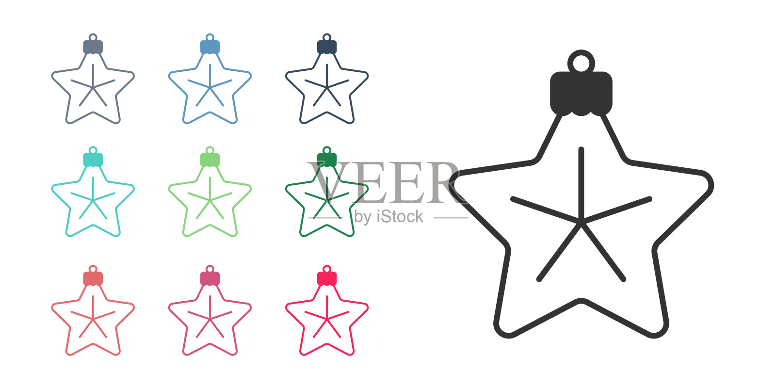 黑色圣诞明星图标孤立在白色背景。圣诞快乐,恭贺新禧。设置图标丰富多彩。向量图标素材